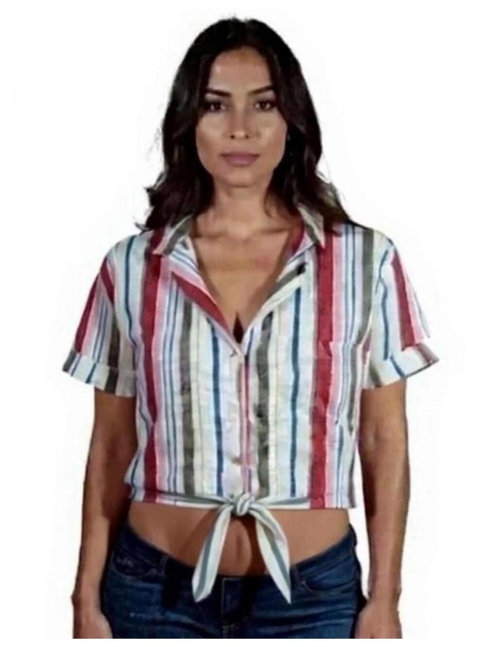 Old Navy Women's M Striped Front Tie Lightweight Button Up Top Western Cowgirl